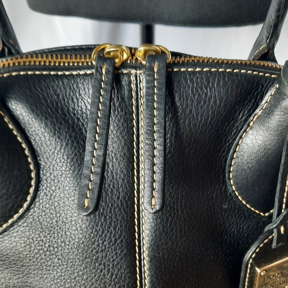 Dooney & Bourke Black Satchel Bag Domed Pebbled Leather Double Top Handle - Picture 3 of 16